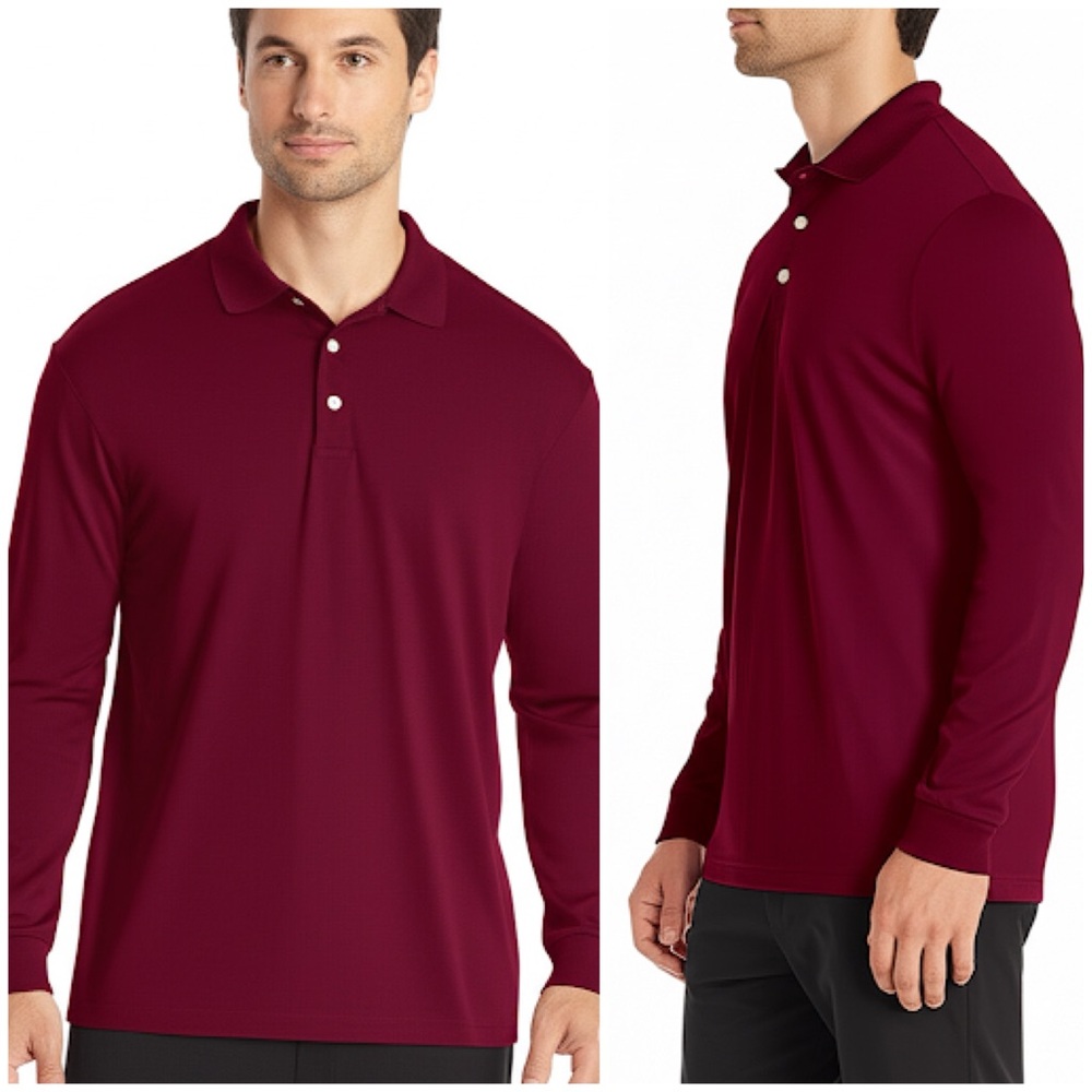 Lands End Traditional Fit Burgundy 100% Cotton Quarter Button Pullover‎